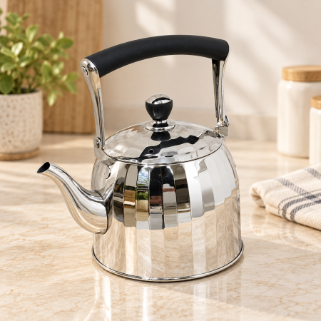 إبريق شاي ستانلس ستيل فضي بيد سوداء – 2 لتر D115-9